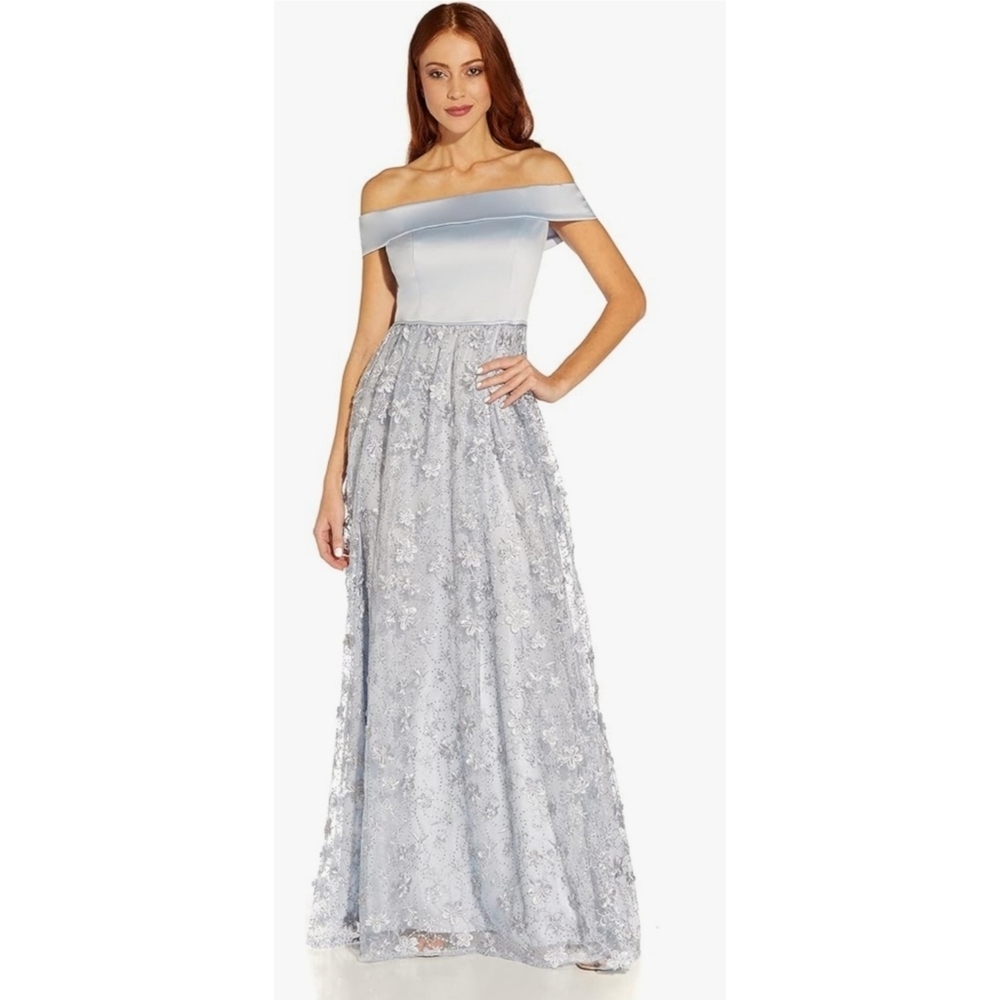 NEW Adrianna Papell Off Shoulder Light Blue Formal Gown